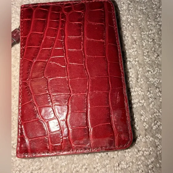 Tory Burch Robinson croc embossed leather Two-Tone Red and Pink Croc Card Case - Picture 4 of 5